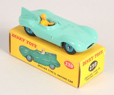 Lot 86 - Dinky Toys 238 Jaguar Type D Racing Car - Turquoise Body, Blue Plastic Hubs.