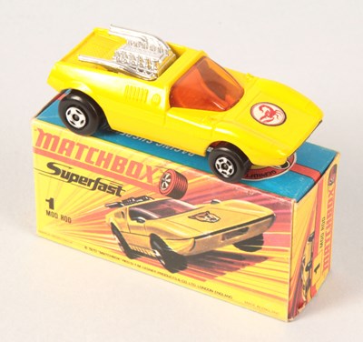 Lot 4 - Matchbox Superfast 1b Mod Rod - lemon yellow body WITH RARE SCORPION HOOD LABEL