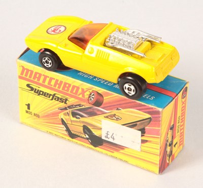 Lot 4 - Matchbox Superfast 1b Mod Rod - lemon yellow body WITH RARE SCORPION HOOD LABEL