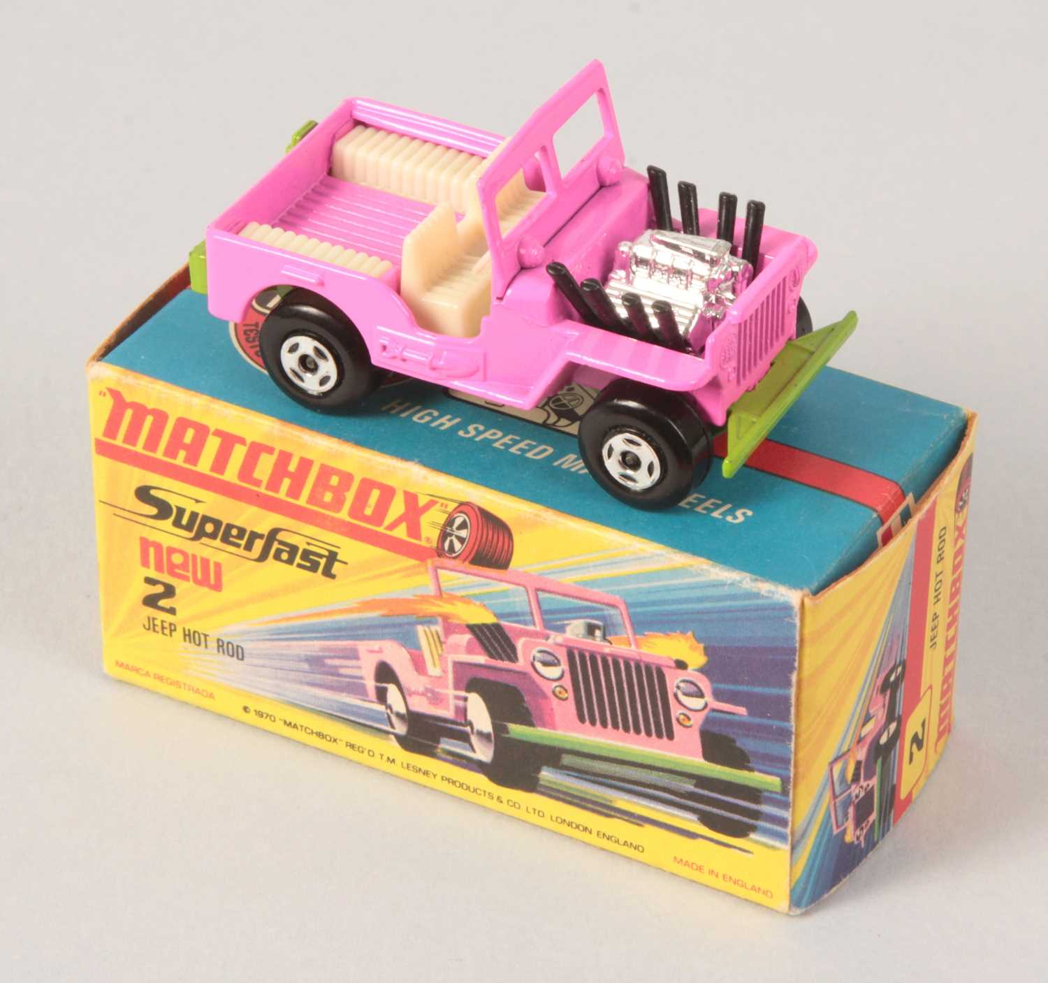 Lot 8 - Matchbox Superfast 2b Jeep Hot Rod - pink body + RARE IVORY INTERIOR