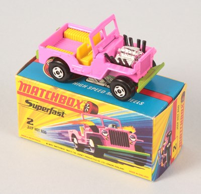 Lot 9 - Matchbox Superfast 2b Jeep Hot Rod - pink body + RARE DARK YELLOW INTERIOR