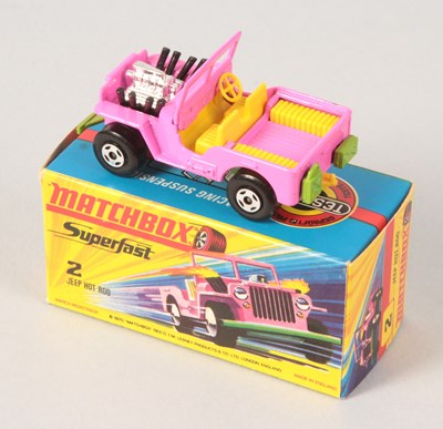 Lot 9 - Matchbox Superfast 2b Jeep Hot Rod - pink body + RARE DARK YELLOW INTERIOR