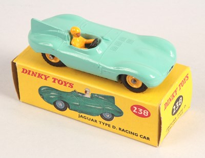 Lot 324 - Dinky Toys 238 Jaguar D-Type Racing Car RARE LATE ISSUE MODEL WITH YELLOW PLASTIC HUBS & YELLOW DRIVER