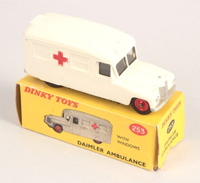 Lot 338 - Dinky Toys 253 Daimler Ambulance RARE MATT WHITE WITH WINDOWS FITTED + RED PLASTIC HUBS