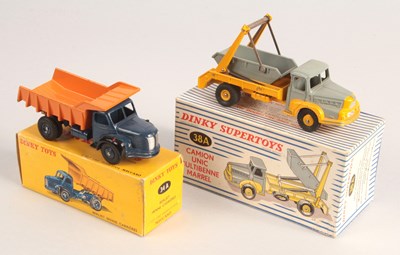 Lot 396 - French Dinky Toys 34A Berliet Tipper Truck & 38A Unic Marrel Skip Truck