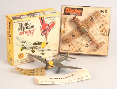 Lot 414 - Dinky Toys Pair of Luftwaffe WWII Aircraft - (1) 721 Junkers Ju-87B Stuka & 726 Messerschmitt Bf-109E