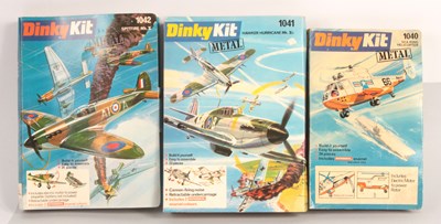 Lot 417 - Dinky Toys 3 x Metal Aircraft Kits - Sea King Helicopter + Hawker Hurricane + Spitfire