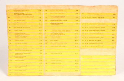 Lot 425 - Corgi Toys North American 1965 Issue Retailers Sheet of Adhesive Shop Display Price Labels