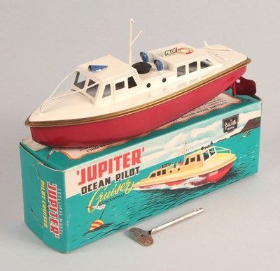Lot 249 - Sutcliffe Models - Jupiter Ocean Pilot Tinplate Clockwork Boat - PRISTINE CONDITION.