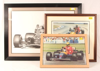 Lot 266 - Nigel Mansell World Champion 1992 - Group of 2x Ltd Edition framed prints & Jigsaw Photograph.