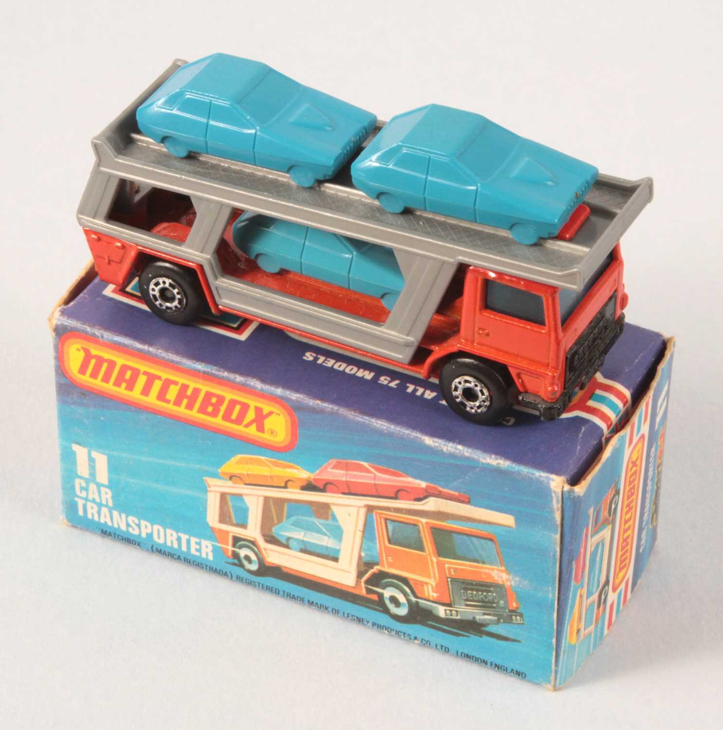 Lot 57 - Matchbox Superfast 11c Bedford Car Transporter WITH 3 x BLUE CAR LOAD