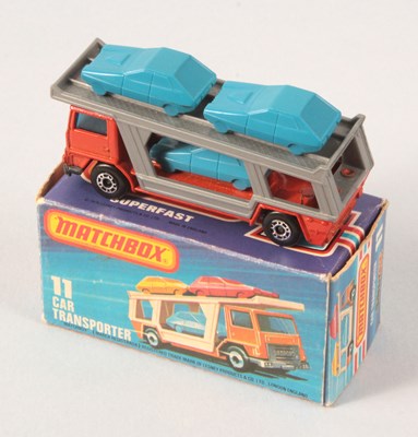 Lot 57 - Matchbox Superfast 11c Bedford Car Transporter WITH 3 x BLUE CAR LOAD