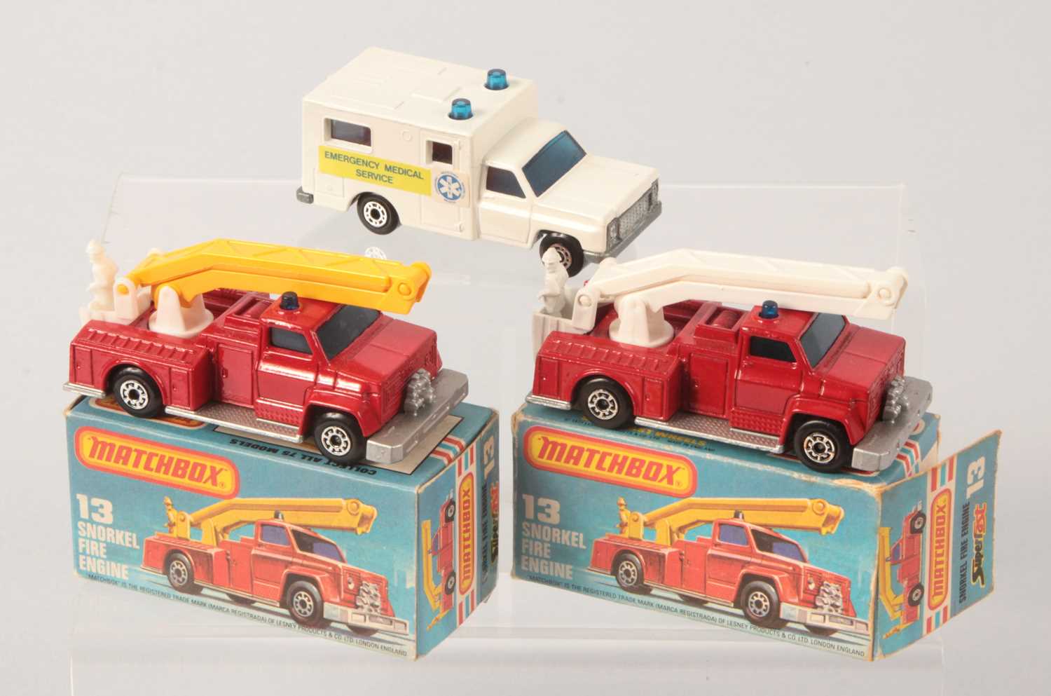 Lot 63 - Matchbox Superfast 2 x 13c Snorkel Fire Engine & 41c Ambulance WITH RARE ORANGE INTERIOR