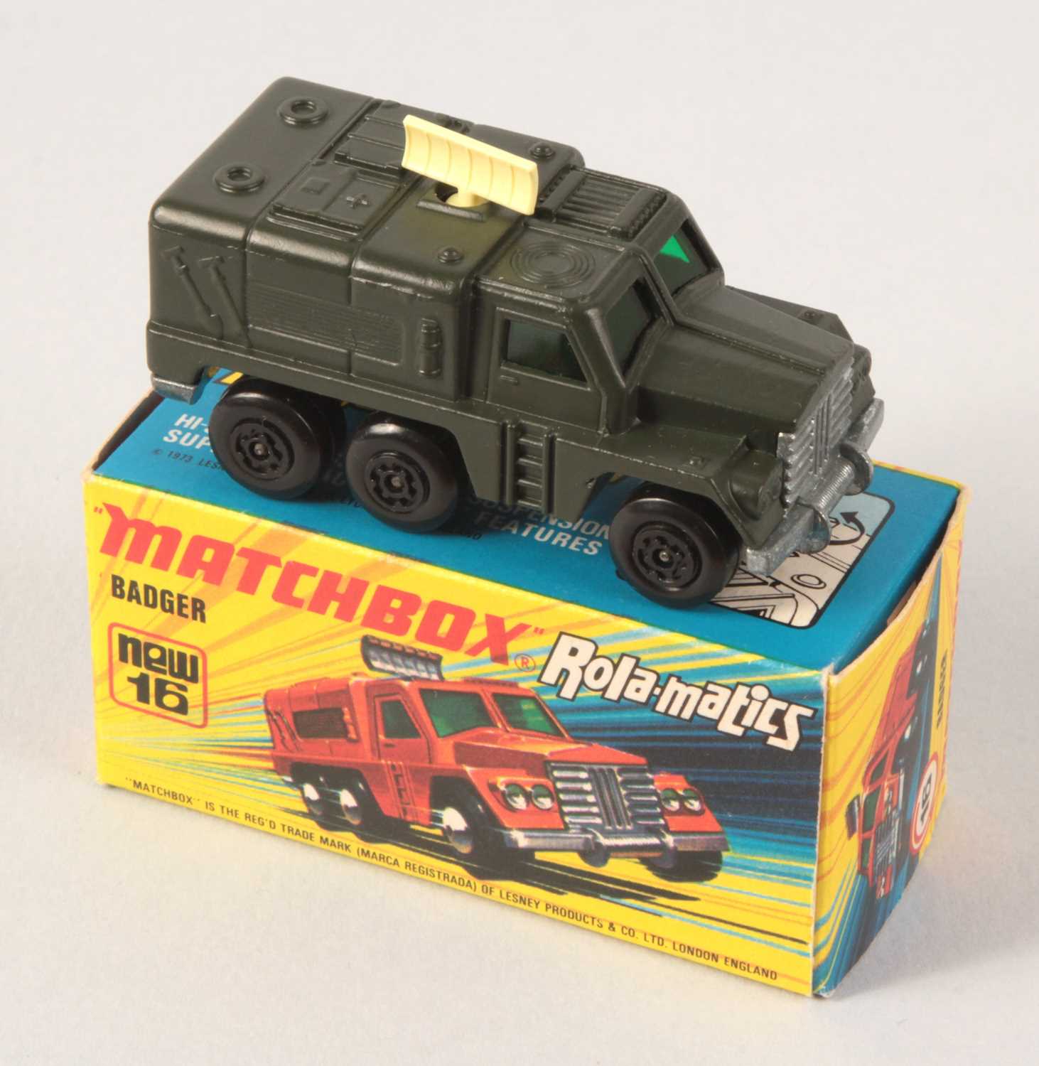 Lot 67 - Matchbox Superfast 16a Badger Military Radar Truck WITH DARK OLIVE GREEN BODY