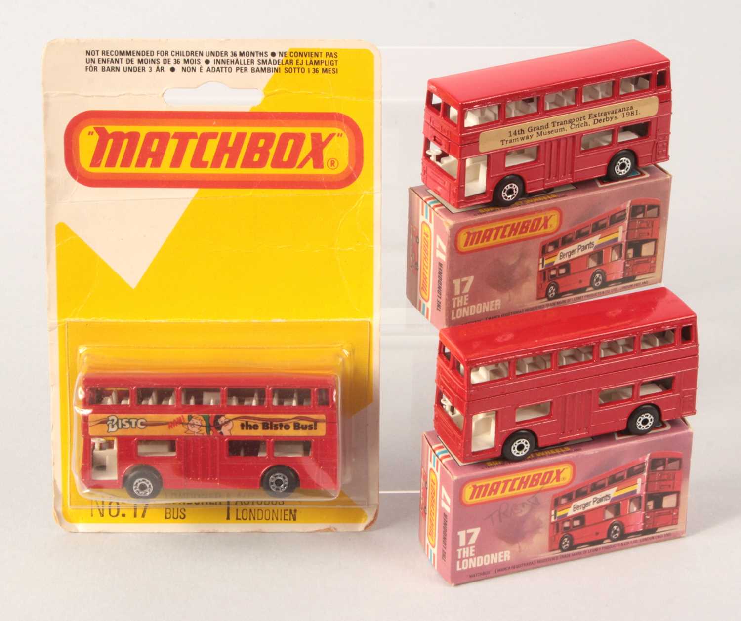 Lot 75 - Matchbox Superfast 3 x 17b Daimler Fleetline Bus WITH BLACK PLASTIC BASE