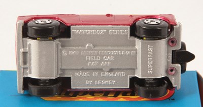 Lot 85 - Matchbox Superfast 18a Field Car Twin Pack Issue RED BODY + CHEQURED FLAG LABEL + SILVER PAINTED BASE