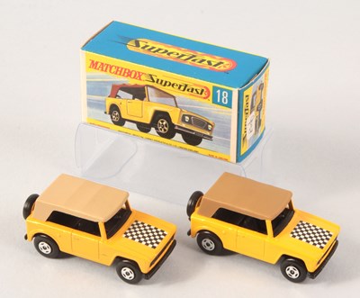Lot 86 - Matchbox Superfast 2 x 18a Field Car Twin Pack Issue DARK YELLOW BODY WITH DARK & LIGHT TAN ROOFS