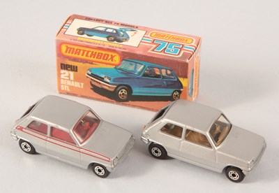 Lot 111 - Matchbox Superfast 2 x 21c Renault 5TL BOTH WITH SILVER BODY & BASE, ONE WITH RED "A5" STRIPES