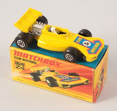 Lot 120 - Matchbox Superfast 24b Team Matchbox Racing Car RARE YELLOW BODY WITH RACING NUMBER 4 NOSE LABEL