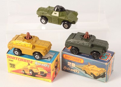 Lot 146 - Matchbox Superfast 2 x 28b Stoat Armoured Car & 73b Weasel Armoured Car