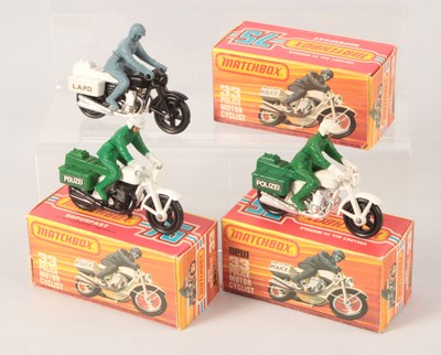 Lot 165 - Matchbox Superfast 3 x 33c Honda CB750 Police Motorcycle INCLUDING "POLIZEI" LABEL VARIATION