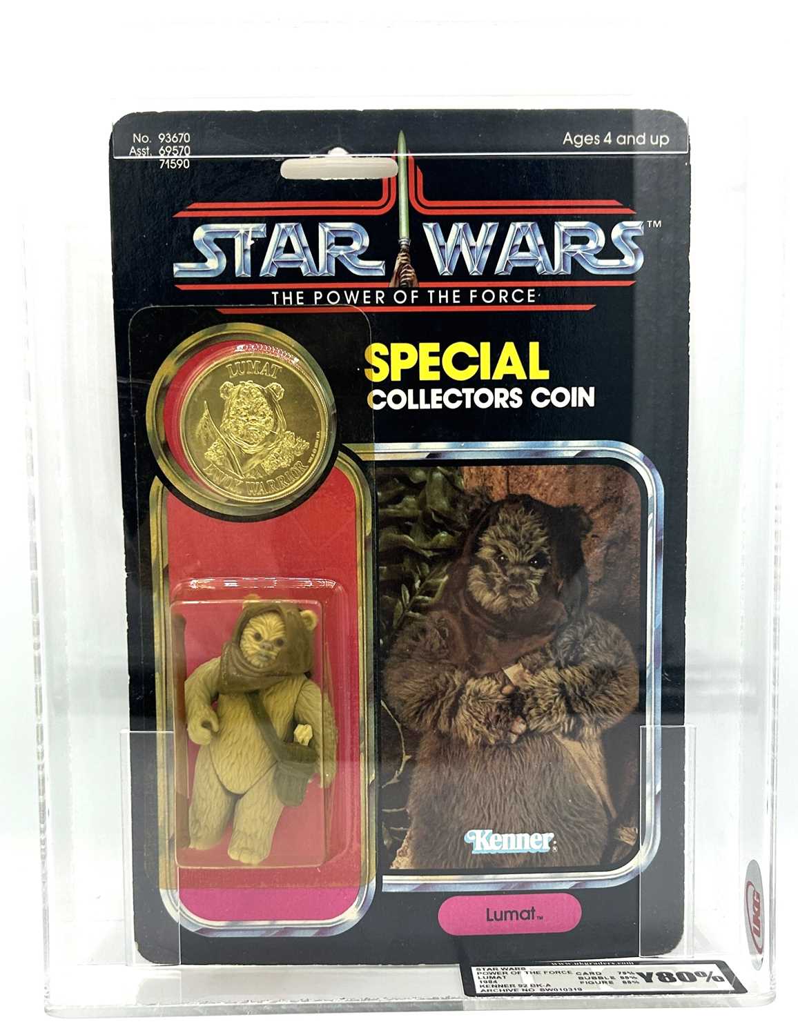Lot 142 - Kenner Star Wars vintage Power of the Force Lumat 3 3/4" figure, UKG Graded Y80%