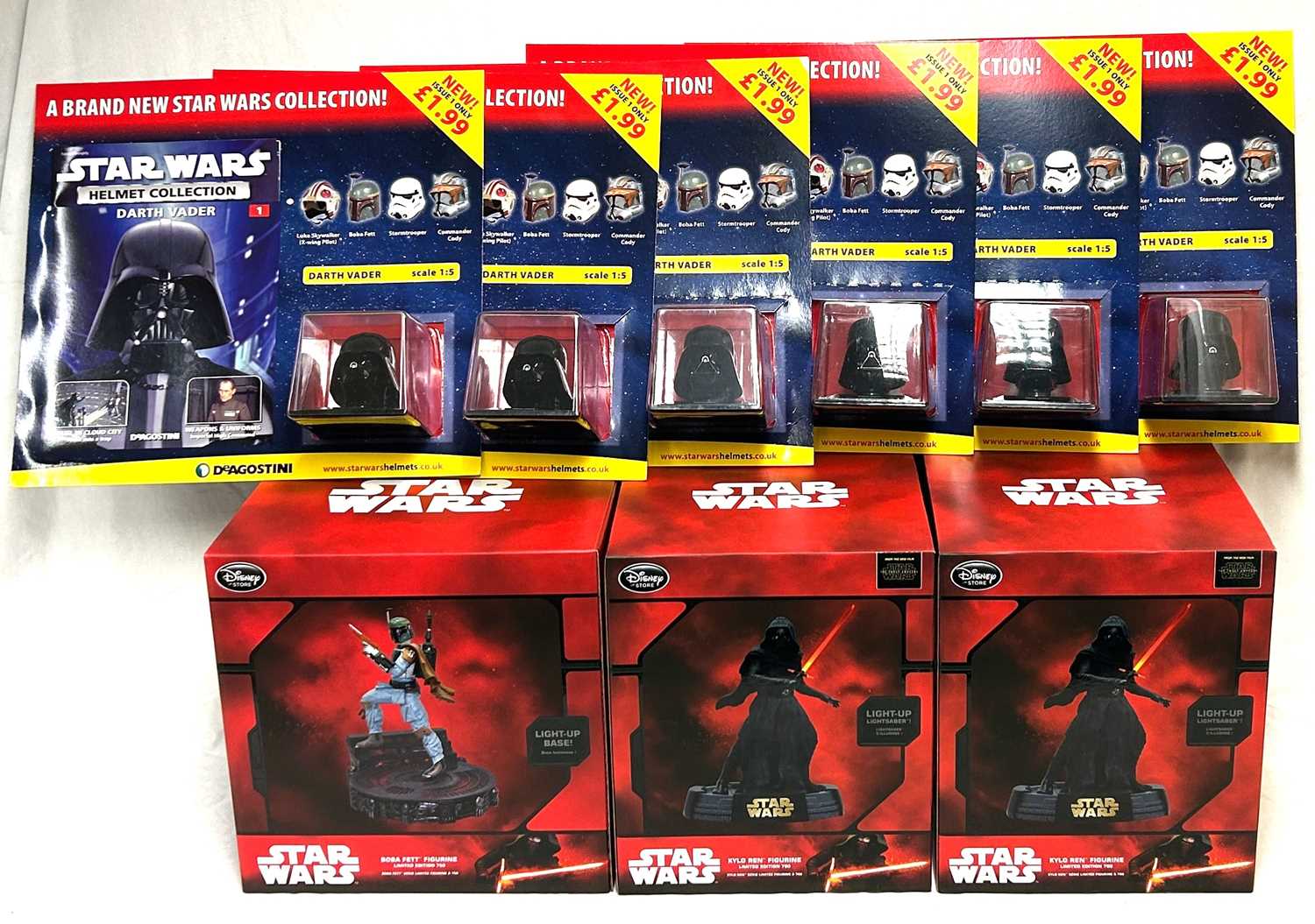 Lot 77 - Disney Store Star Wars Statues x 3, Boba Fett and Kylo Ren (2).
