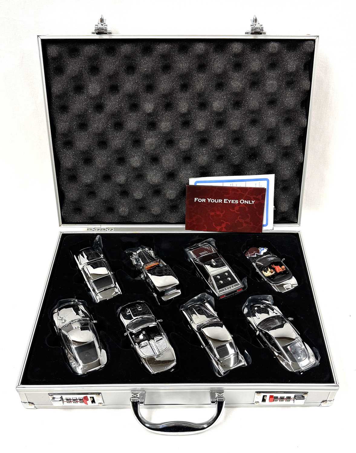 Lot 690 - Corgi Die-cast James Bond 007 Attache Case containing 8 x Chrome Plated Cars
