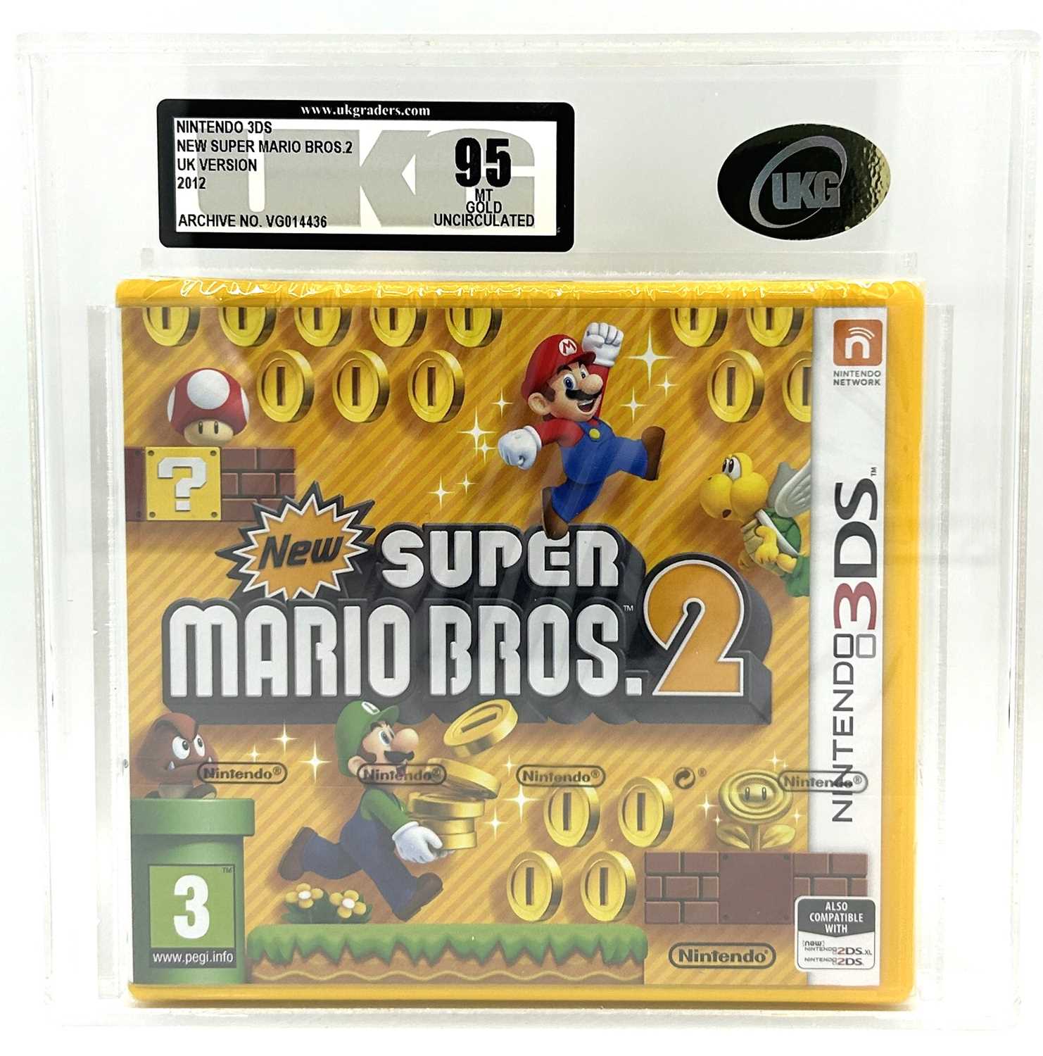Lot 56 - Nintendo 3DS New Super Mario Bros 2 UK Version 2012 - UKG Graded 95 Mint Gold Uncirculated