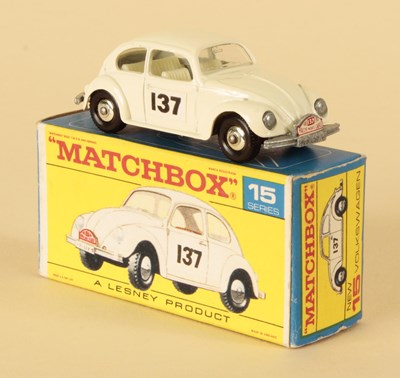 Lot 140 - Matchbox Regular Wheels 15d Volkswagen Beetle Rally Car RARE F2 BOX WITHOUT AUTOSTEER