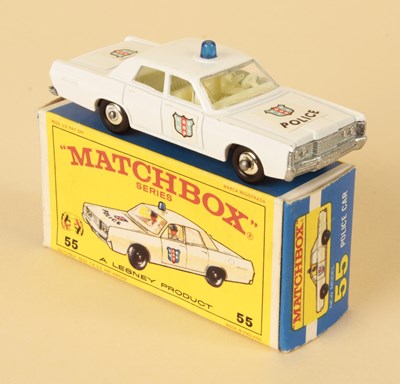 Lot 148 - Matchbox Regular Wheels 55d Mercury Park Lane Police Car RARE FACTORY ERROR WITH TRUNK LABEL.