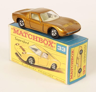 Lot 180 - Matchbox Superfast 33a Lamborghini Miura IN TRANSITIONAL TYPE F2 BOX.