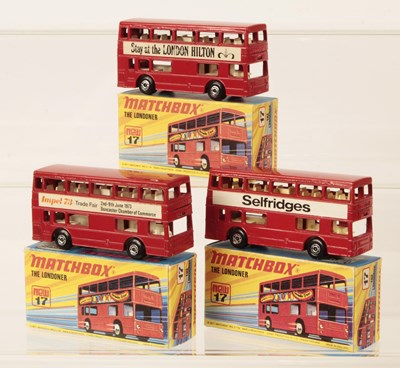 Lot 225 - Matchbox Superfast 17b Londoner Bus Group of 3 x RARE PROMOTIONAL ISSUES