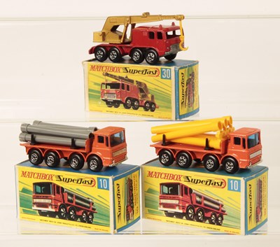 Lot 235 - Matchbox Superfast 2 x 10a Leyland Pipe Truck & 30a Faun Crane Truck