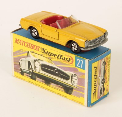 Lot 239 - Matchbox Superfast 27a Mercedes 230SL - MUSTARD YELLOW WITH RED INTERIOR.