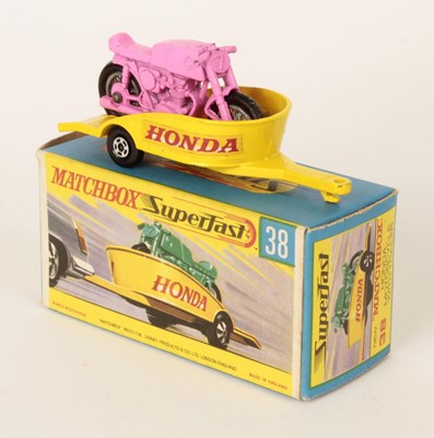 Lot 245 - Matchbox Superfast 38a Honda Motorcycle & Trailer - RARE PINK MOTORCYCLE