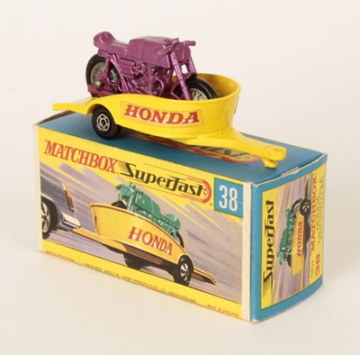 Lot 246 - Matchbox Superfast 38a Honda Motorcycle & Trailer - RARE METALLIC PURPLE MOTORCYCLE