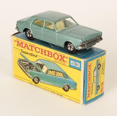 Lot 252 - Matchbox Superfast 53a Ford Zodiac - RARE TRANSITIONAL ISSUE METALLIC SILVER-BLUE BODY.