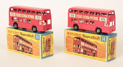 Lot 259 - Matchbox Superfast 2 x 74a Daimler Fleetline Bus "Esso" DAYGLO PINK BODY VARIATIONS.