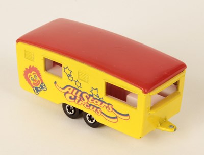 Lot 316 - Matchbox Superfast 57b Eccles Trailer Caravan WITH "ALL STARS CIRCUS" FACTORY TRIAL DECALS