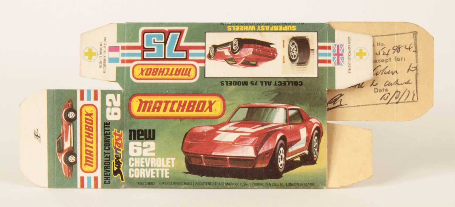 Lot 385 - Matchbox Superfast Bowater's Printers Proof Empty "New" Type K Box For 62d Chevrolet Corvette