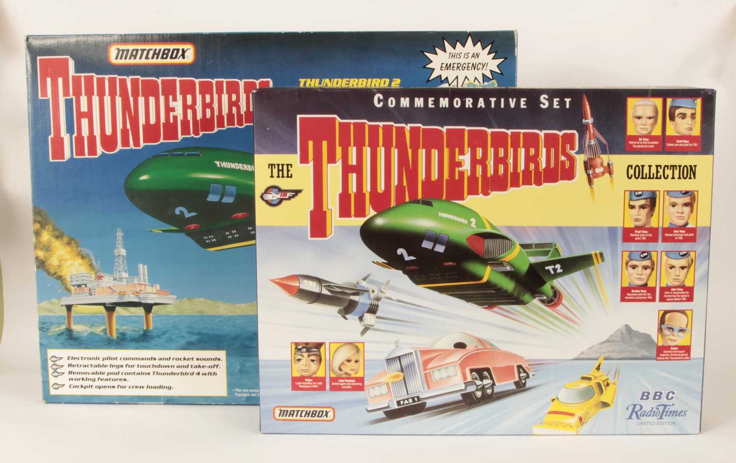 Lot 398 - Matchbox Vintage 1990's Thunderbird 2 Electronic Play Set & Radio Times Gift Set