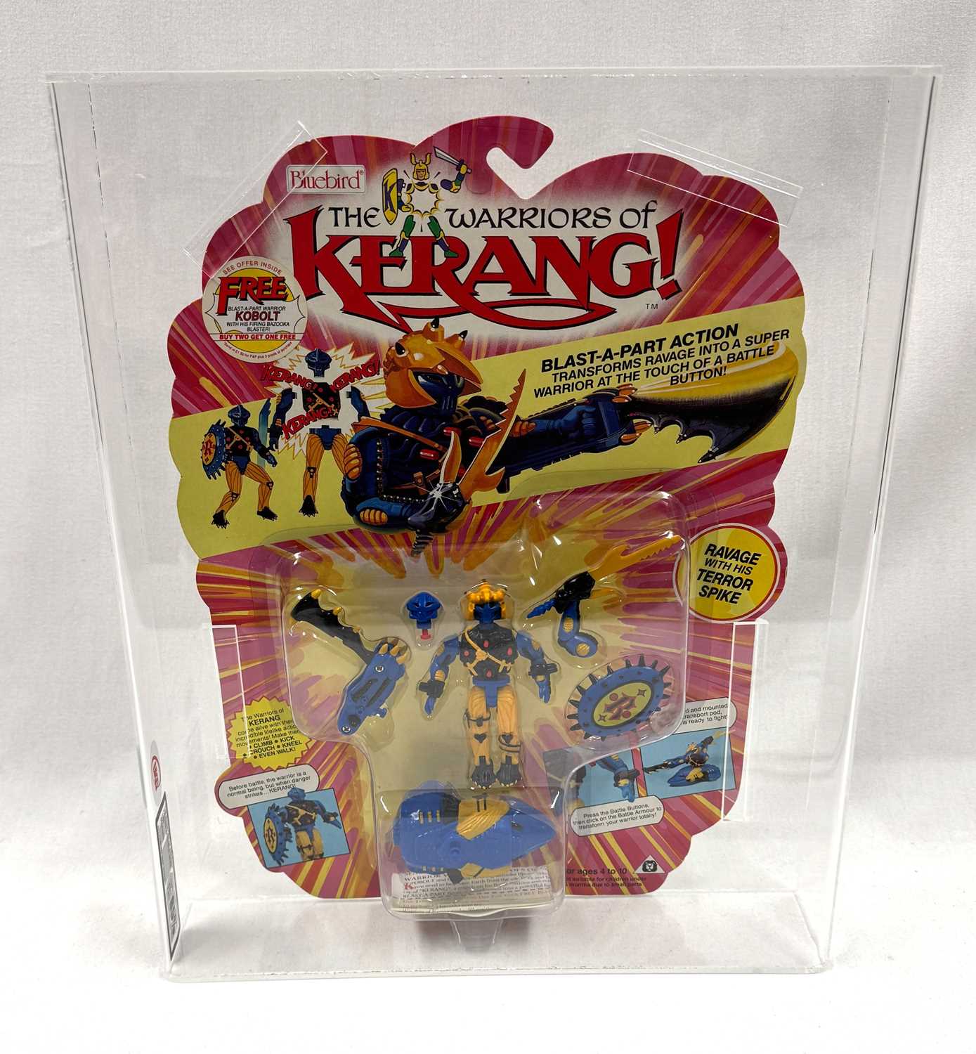 Lot 216 - Bluebird 1991 Warriors of Kerang Ravage with Terror Spike figure MOC UKG Graded 85%