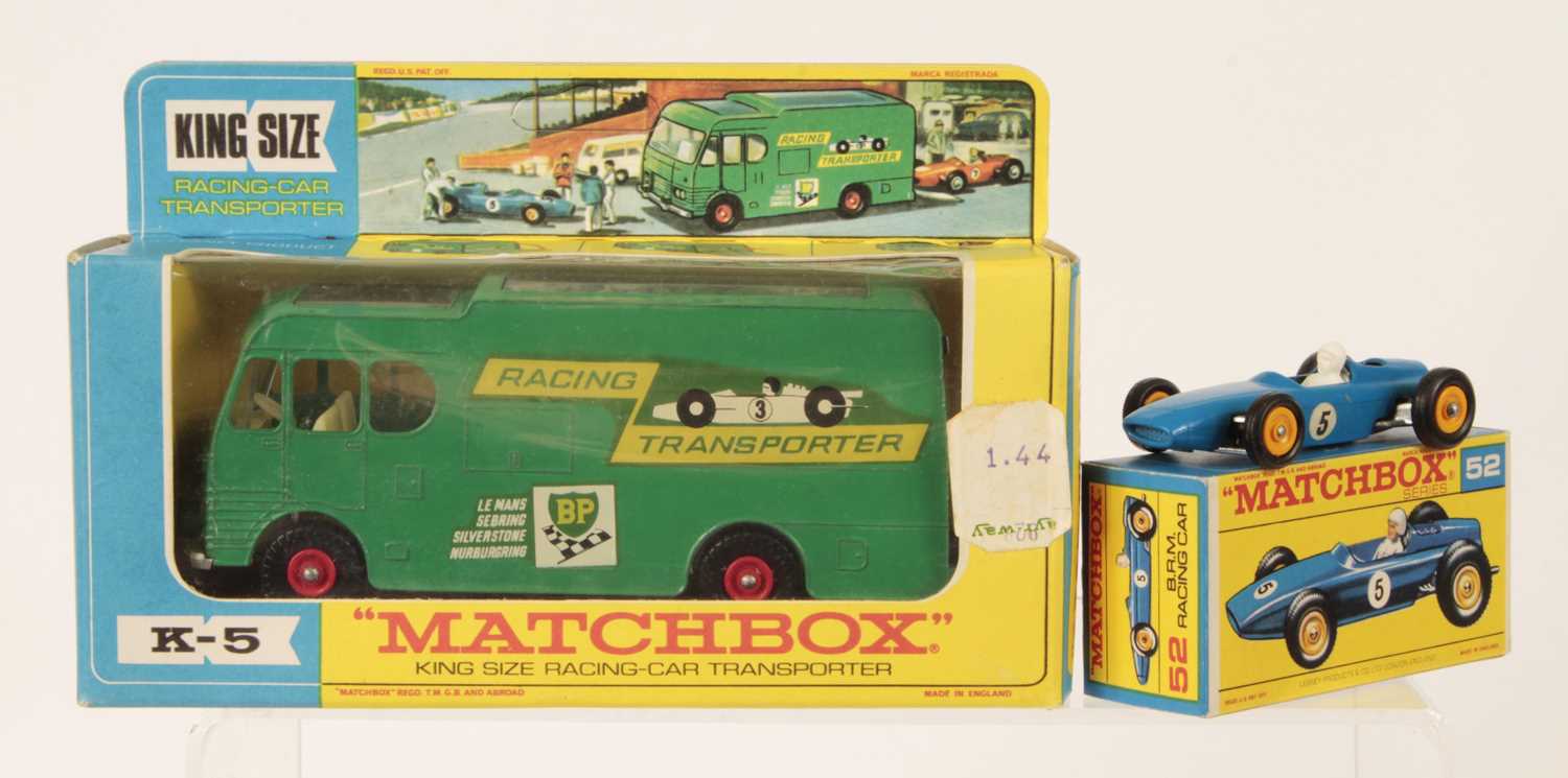 Lot 509 - Matchbox King Size K-5 Racing Car Transporter & 52b BRM F1 Racing Car