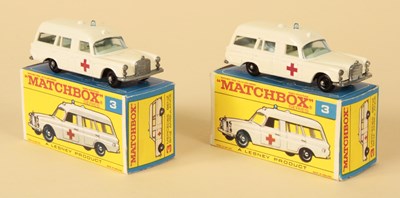 Lot 512 - Matchbox Regular Wheels 2 x 3c Mercedes Ambulance BASE VARIATIONS