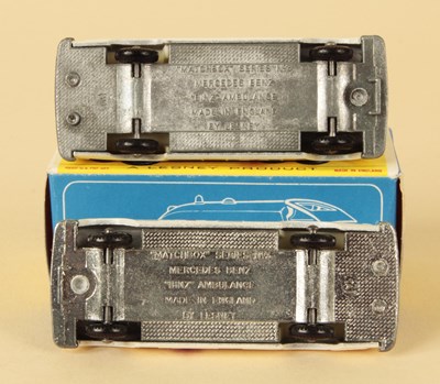 Lot 512 - Matchbox Regular Wheels 2 x 3c Mercedes Ambulance BASE VARIATIONS