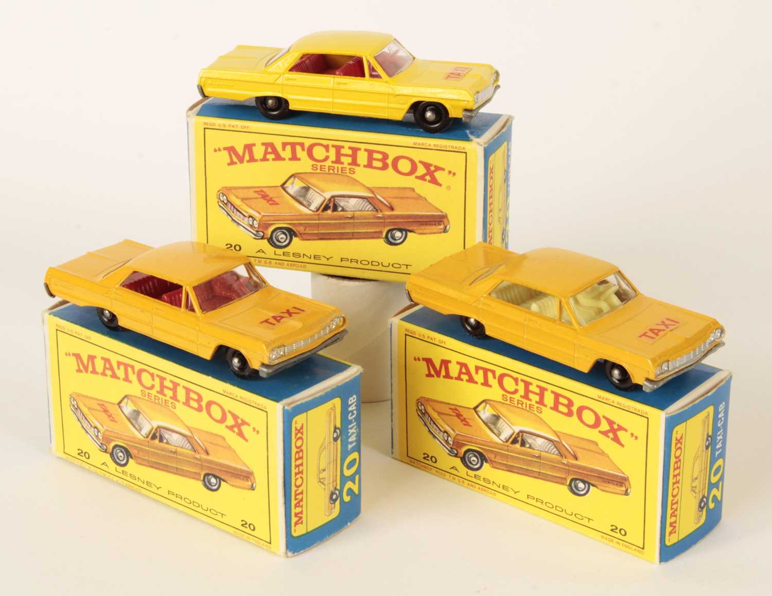 Lot 518 - Matchbox Regular Wheels 3 x 20c Chevrolet Impala Taxi Variations