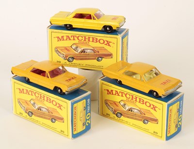 Lot 518 - Matchbox Regular Wheels 3 x 20c Chevrolet Impala Taxi Variations