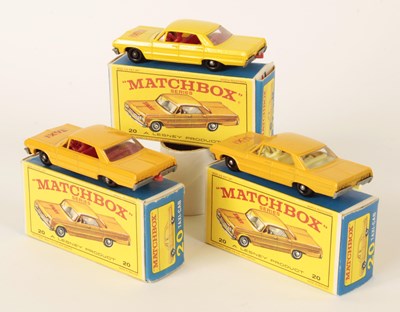Lot 518 - Matchbox Regular Wheels 3 x 20c Chevrolet Impala Taxi Variations