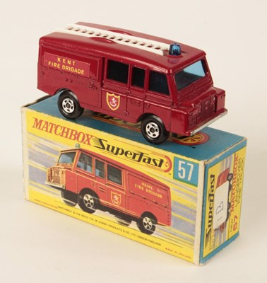 Lot 591 - Matchbox Superfast 57a Land Rover Fire Truck - DARKER SHADE RED BODY